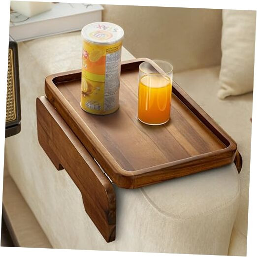 Acacia Wood Sofa Armrest Tray -Double Hinge Sofa Arm Tray Table Clip - Couch-image