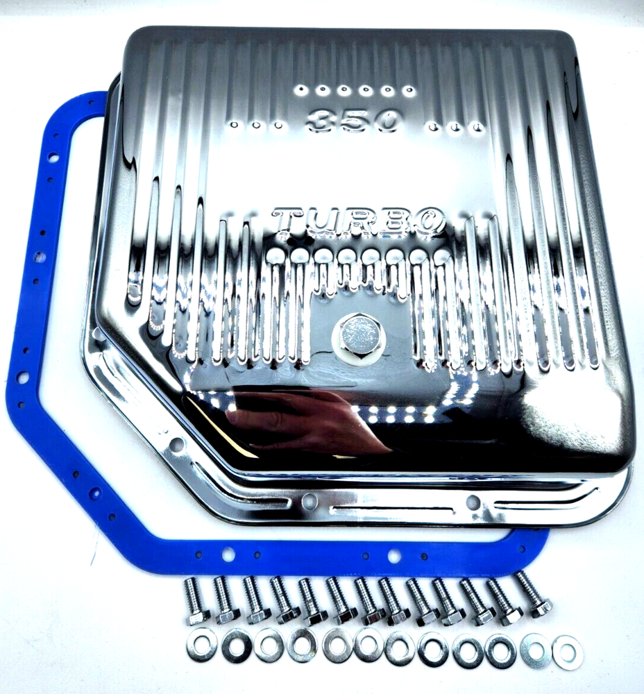 Chrome Chevy / GM Deep TH350 Transmission Pan Kit W/ Silicone Reinforced Gasket