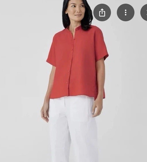 Eileen Fisher Irish Linen Short Sleeve Button Down Shirt Size L
