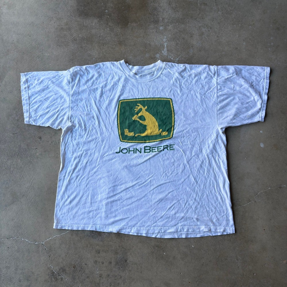 Vintage Y2K John Deere Beer Parody T-Shirt Funny Humor Graphic Fits Mens Xxl