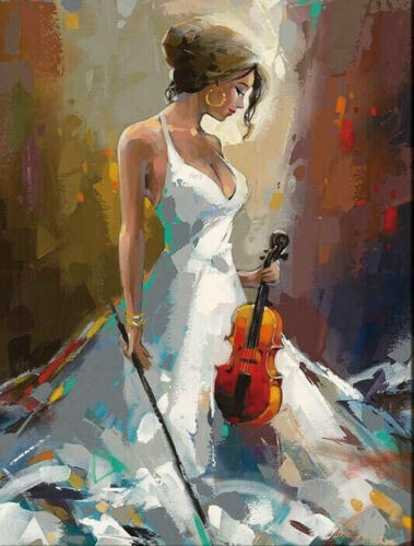 abstract modern girl with a violin handmade oil painting art canvas-image