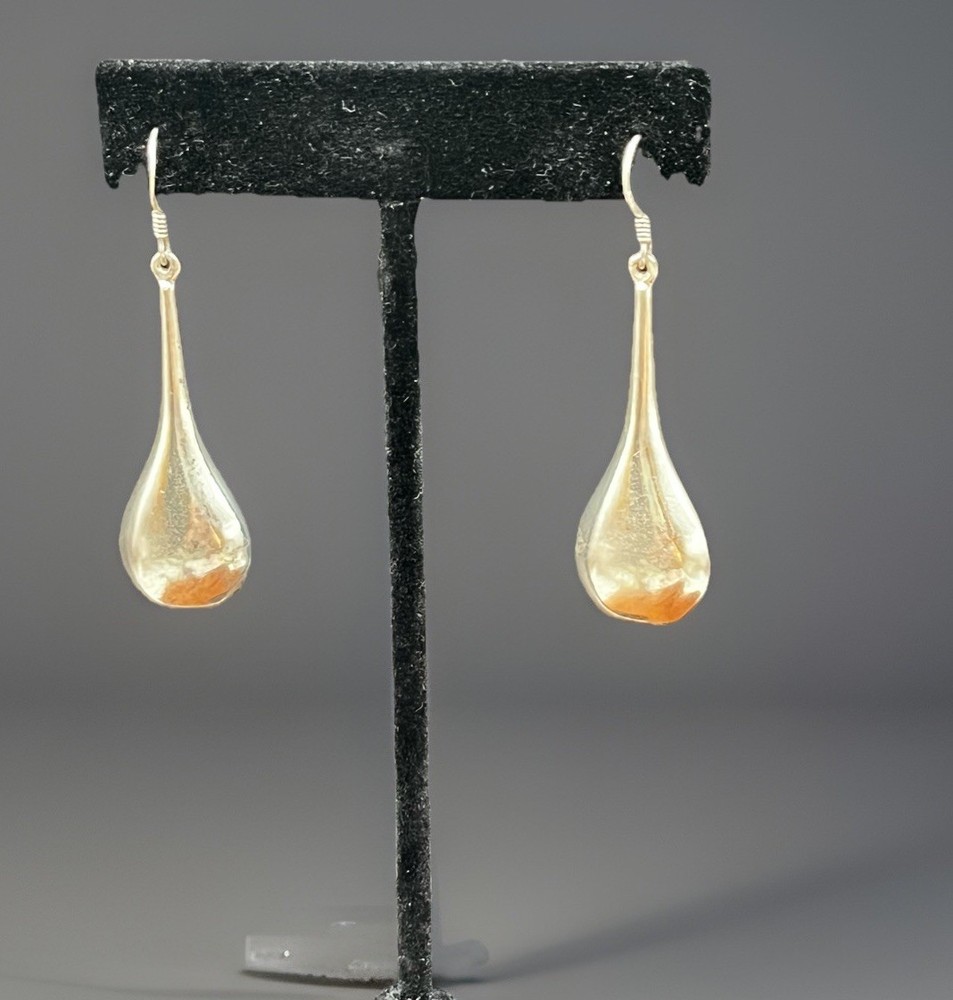 Vintage Sterling Silver 925 Teardrop Dangle Drop Earrings Modernist  2” Read