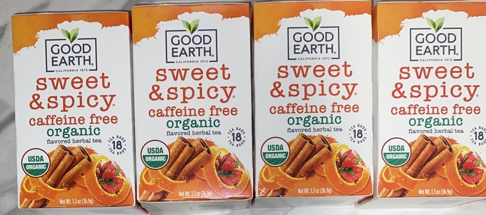 Good Earth Organic Sweet and Spicy Caffeine Free Tea Herbal 18 Tea Bags, 4 pack