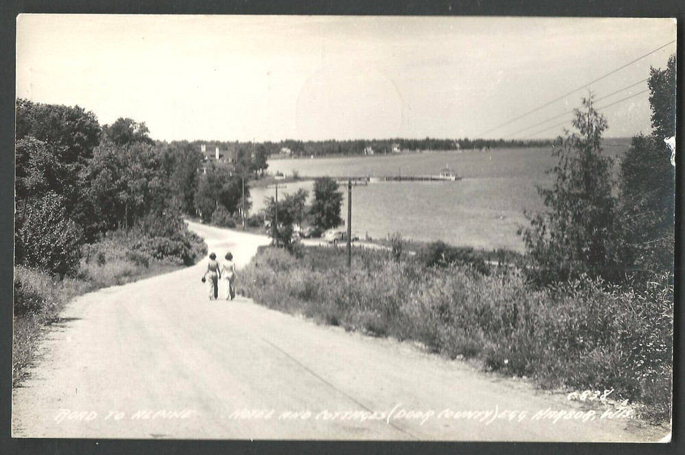 EGG HARBOR WISCONSIN Door County Road to Alpine Hotel RPPC 1948 Real photo