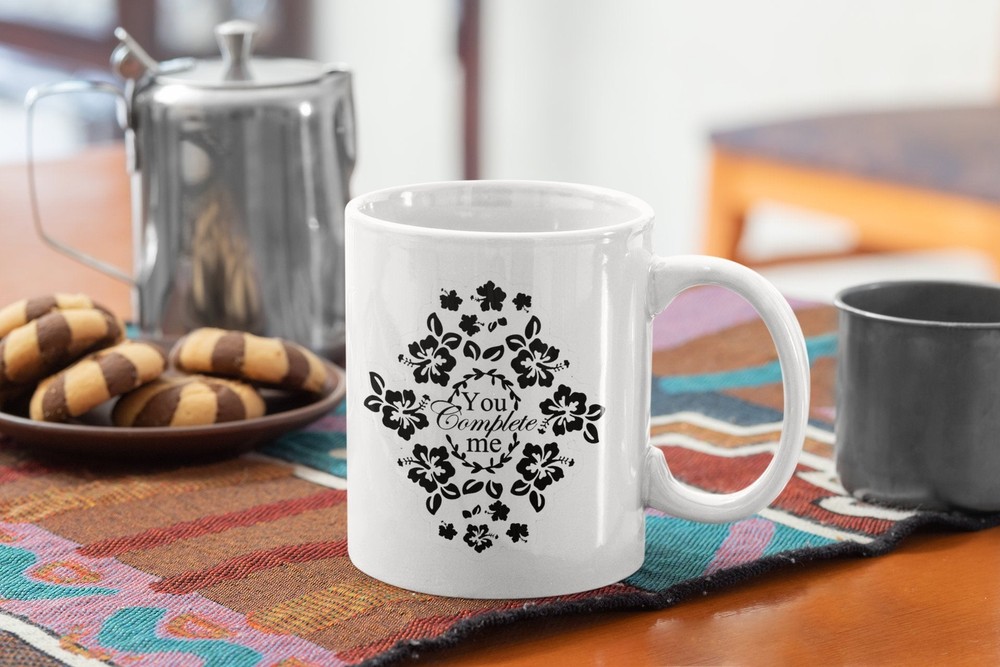 Funny Romantic You Complete Me Coffee Mug for Valentine's Day or Anniversary Gift