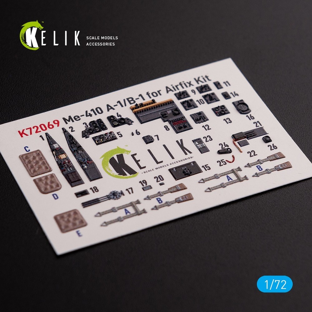 KeliK Messerschmitt Me410A Cockpit 3D Interior Decals for Airfix Kit 1/72 K72069