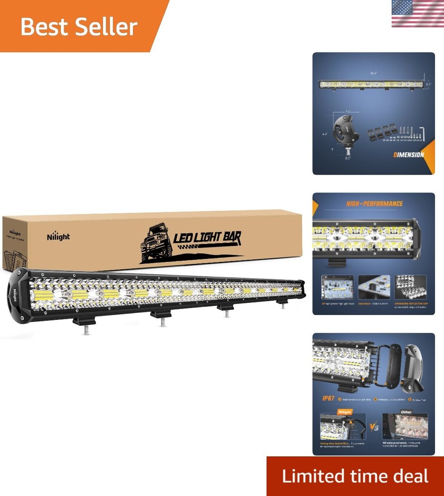 37Inch 780W Triple Row Flood Spot Combo LED Bar 78000LM Off-road Truck Car AT...