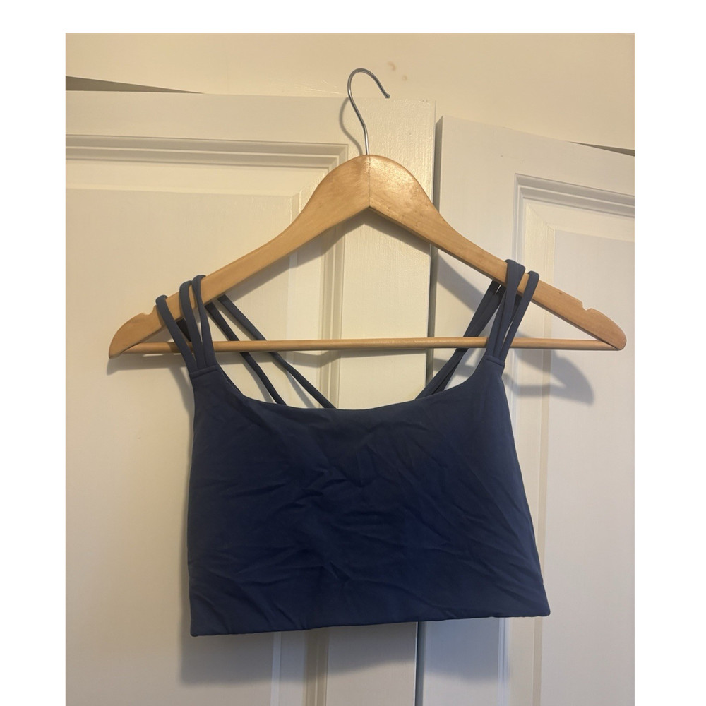 Athleta Blue Solid Strappy Crossback Sports Bra Wireless Logo Sz S