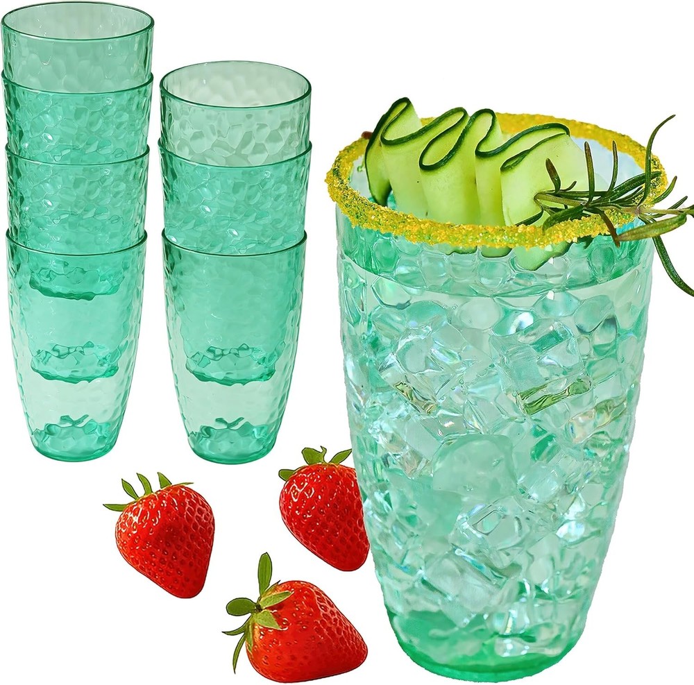 Hammered Teal Plastic Drinking Glasses Set of 8, 23 oz, Acrylic Glasses Drinkwar