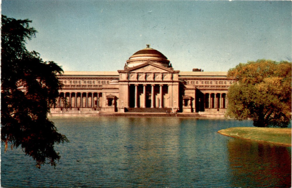 Museum of Science and Industry, Jackson Park Lagoon, Rosenwald Museum, Postcard