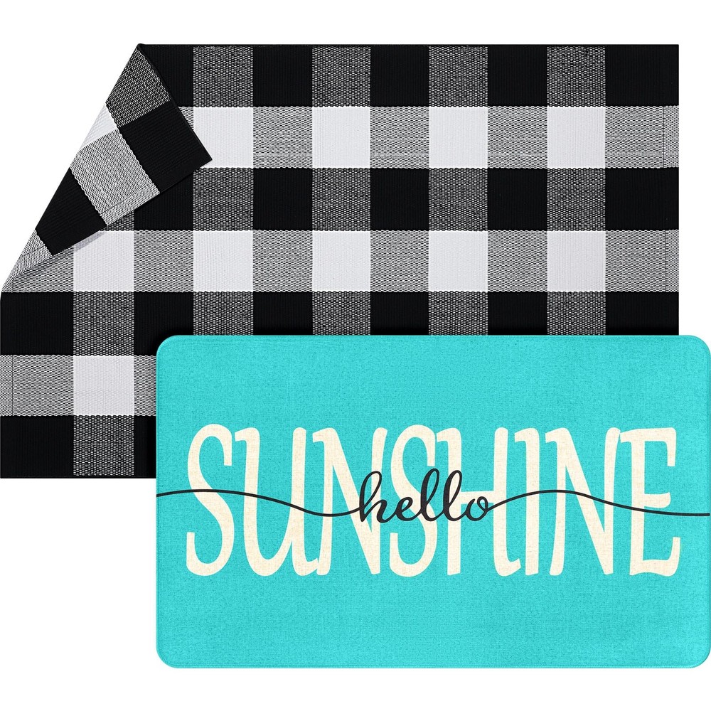 2 Pcs Sunshine Door Mat 30'' x 18'' and 43'' x 27.5'' Summer Outdoor Rug Entr...