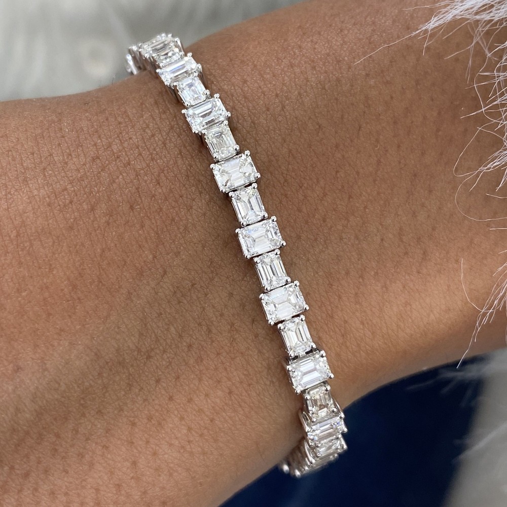 Emerald Lab-Created Diamond Tennis Bracelet 16.4ct F/VS 18K White Gold
