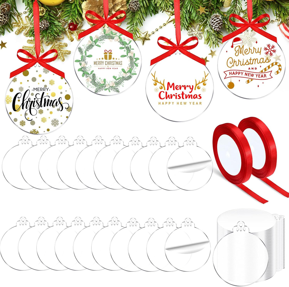 100 Pcs Christmas Clear Acrylic Ornament Blanks Bulk round Acrylic Discs Ornamen