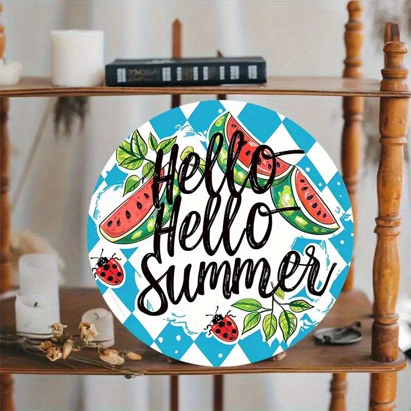 Hello Summer Watermelon Ladybug Round Aluminum Sign 787Inch