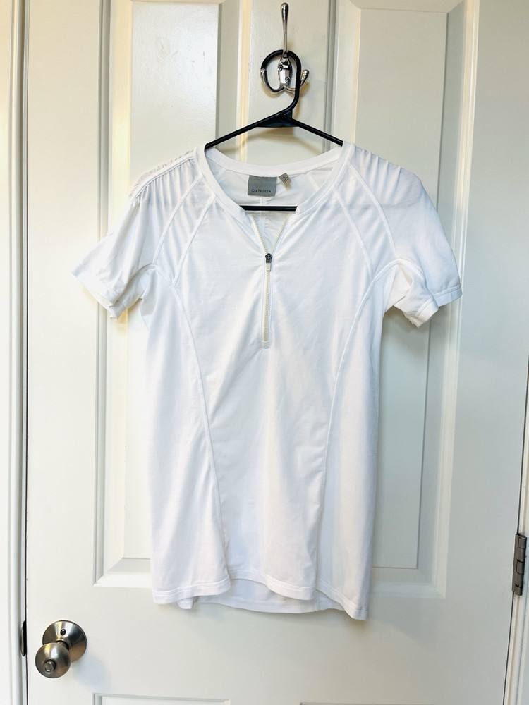 Athleta Pacifica UPF White Short Sleeved Quarter Zip Athletic Top Sz S