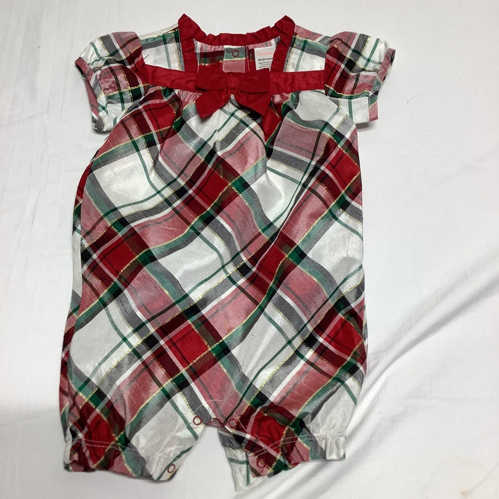 GYMBOREE Baby Girls Christmas Plaid Romper Size 18-24 months infant red bow