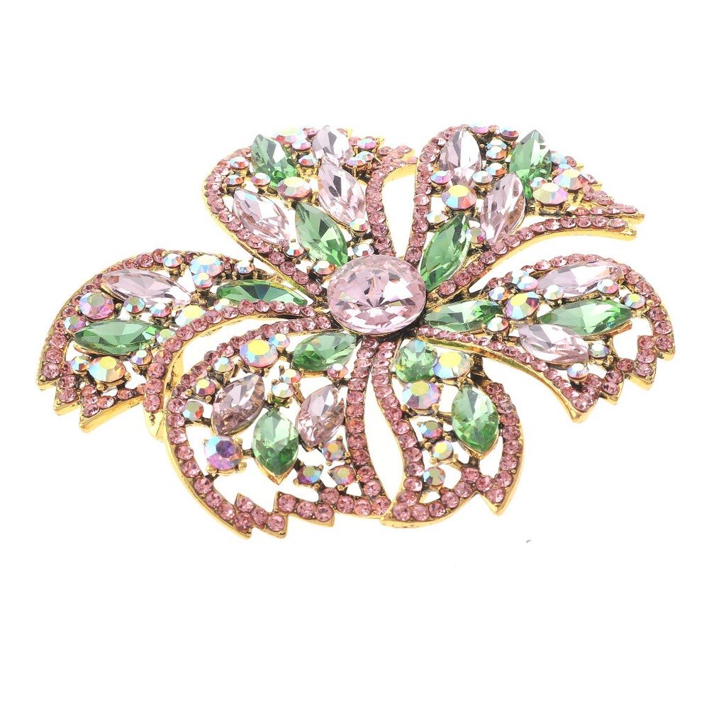 Gold Tone Metal Large Crystal Flower Brooch P1536-PNG