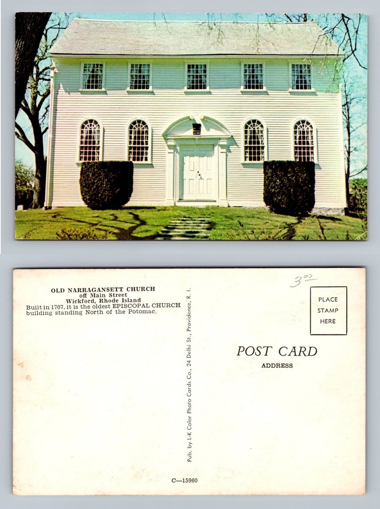 Wickford, RI-Rhode Island, Old Narragansett Church Souvenir PC Vintage Postcard