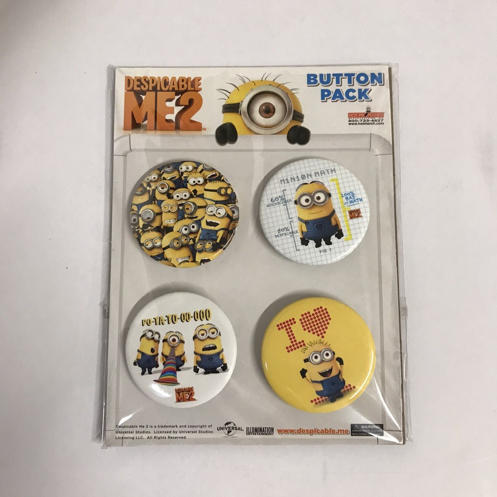 Button Pin Back - Despicable Me Minions - Set 4 Pack I love NEW Licensed