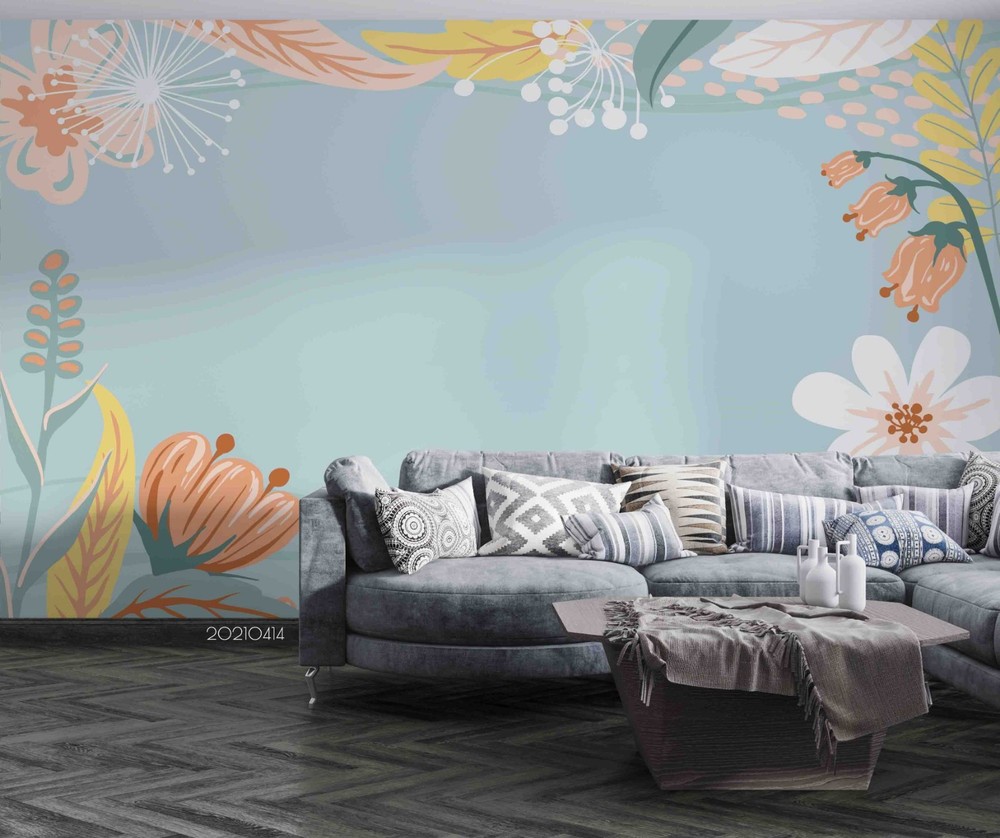 3D Flower Leaves Plantation Watercolor Wall Murals Wallpaper Murals Wall Sticker