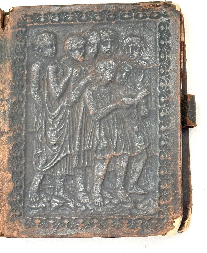 Vtg ?Antique??ADDRESS BOOK Tooled Leather Embossed Choir Children Book A123-READ