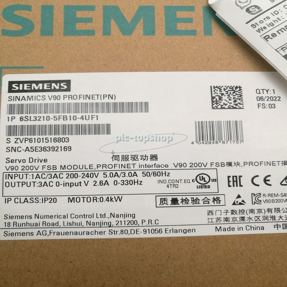 1PC NEW SIEMENS 6SL3210-5FB10-4UF1 SINAMICS V90 PLC Module
