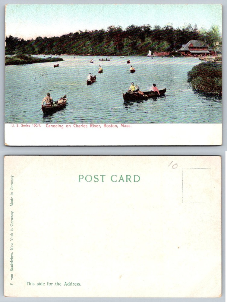 Vintage Postcard Canoeing Charles River Boston Massachusetts F. von Bardeleben