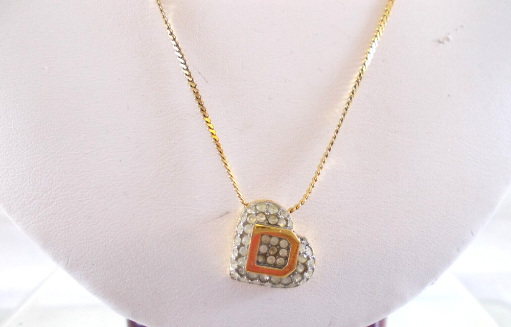 VTG Givenchy Gold Tone Pavé Set crystal Heart Pendant Necklace
