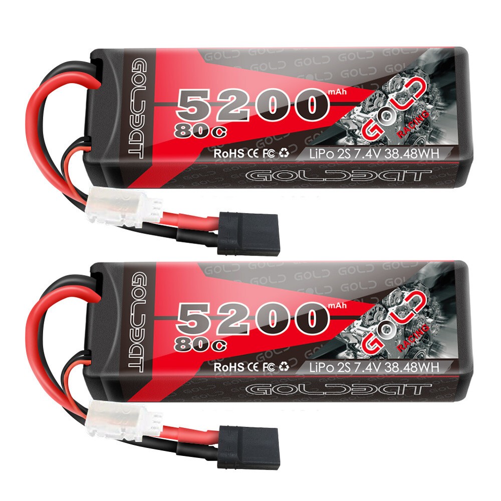2x 80C 5200mAh 7.4V RC 2S Lipo Battery Traxxas Plug Hardcase For Car Truck Buggy