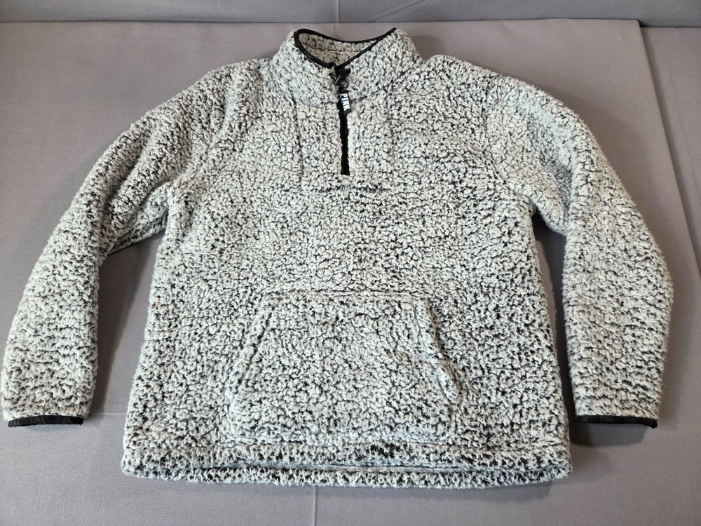PINK Victoria’s Secret Sherpa Pullover Hoodie Women’s XL Gray Teddy Fleece