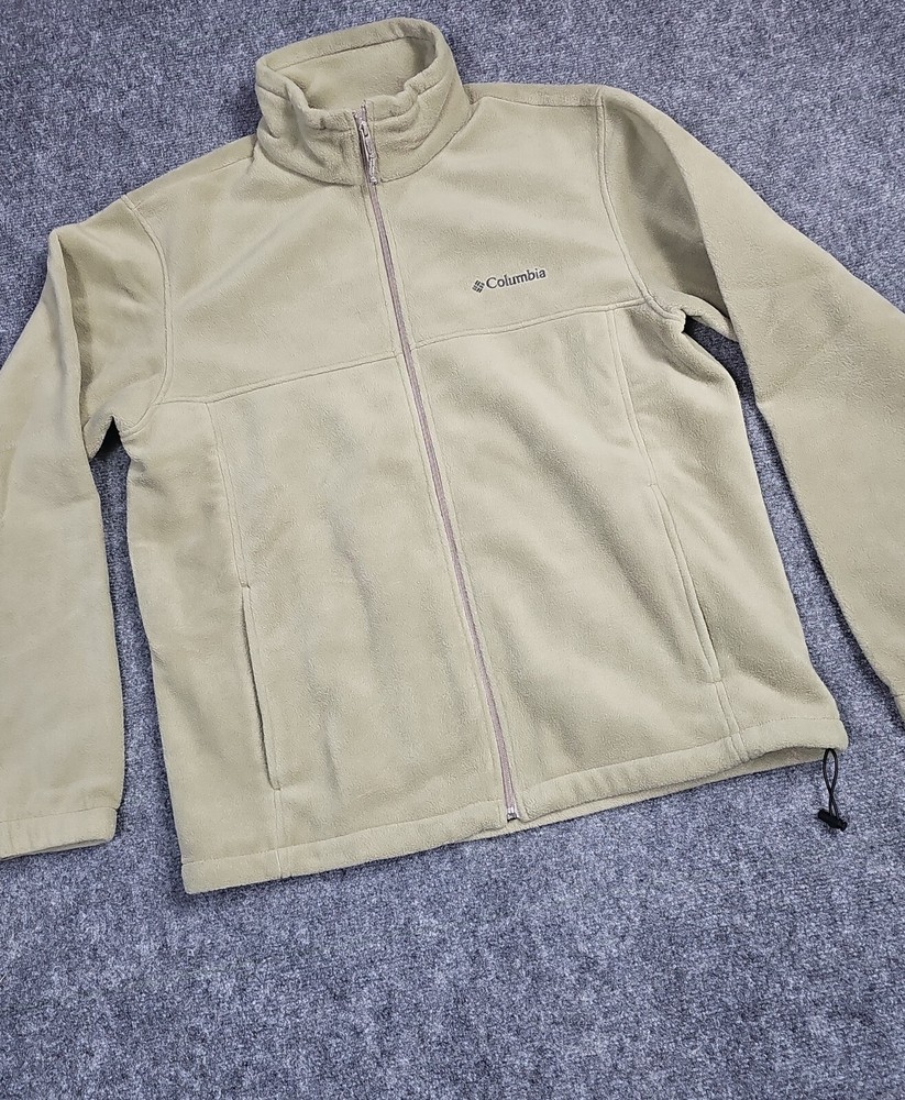 Columbia Sportswear Men's Large Fleece Jacket Beige Full Zip W/ Zip Pockets