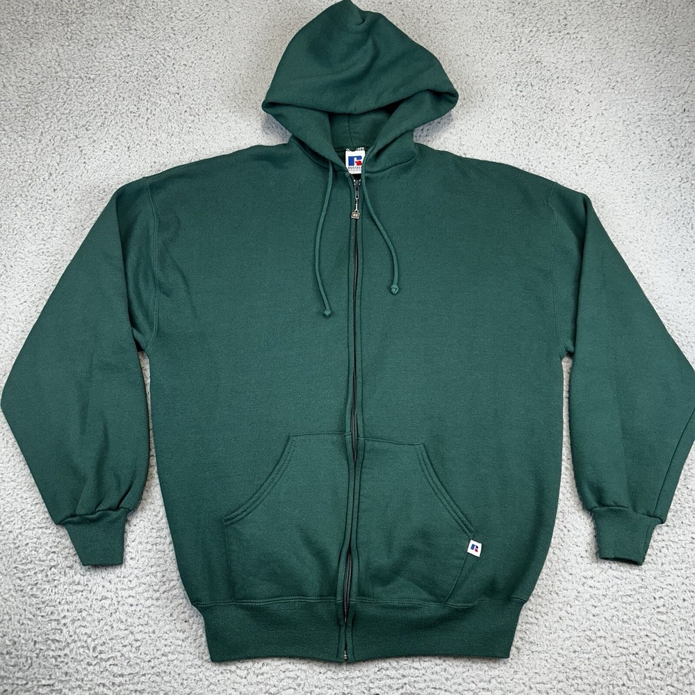 Vintage 90s Russell Athletic Green Full Zip Hoodie Sweatshirt Jacket USA Men XL