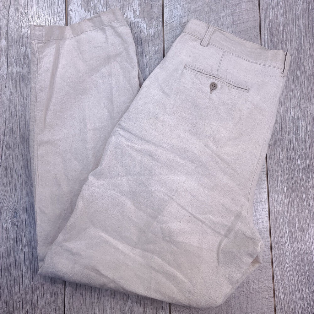 Eddie Bauer Pants Mens 35x32 Beige Linen Chinos Straight Leg Vacation Beach