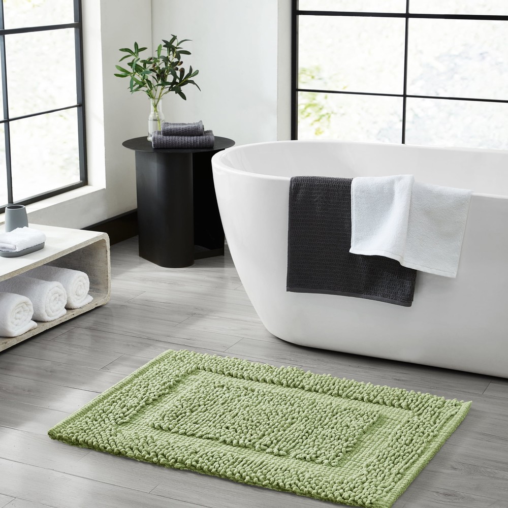Soft Non-Slip Sage Green Cotton Bath Mat 20x32 Inches