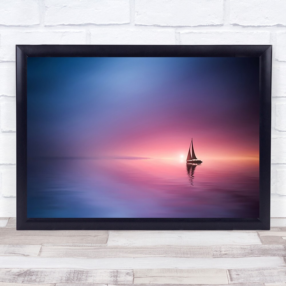 Sailing across the lake toward sunset Sea Ocean Water Sails Sailboat Art Print
