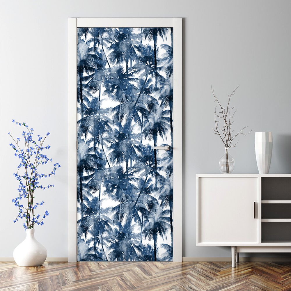 Watercolour palm Tropical painting Decal Bubble Free Door sticker Navy palm Home