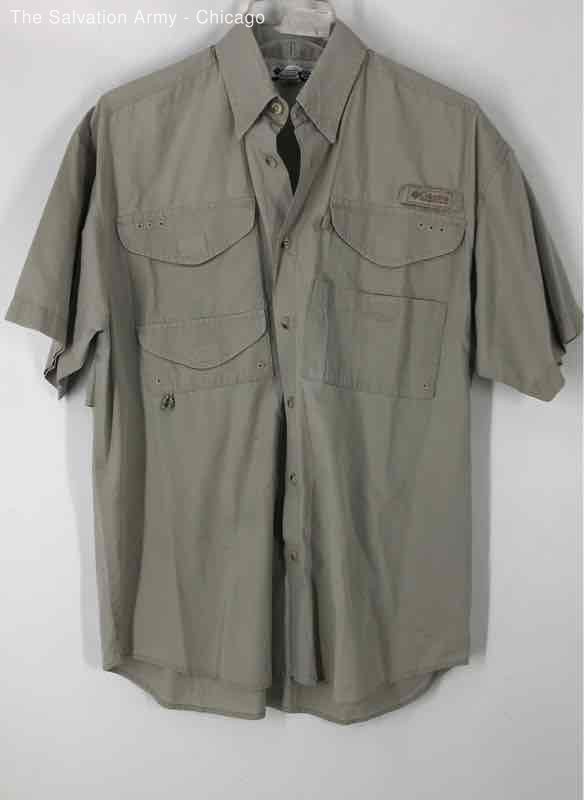 Columbia Mens Beige Performance Fishing Gear Button-Up Shirt Size Small