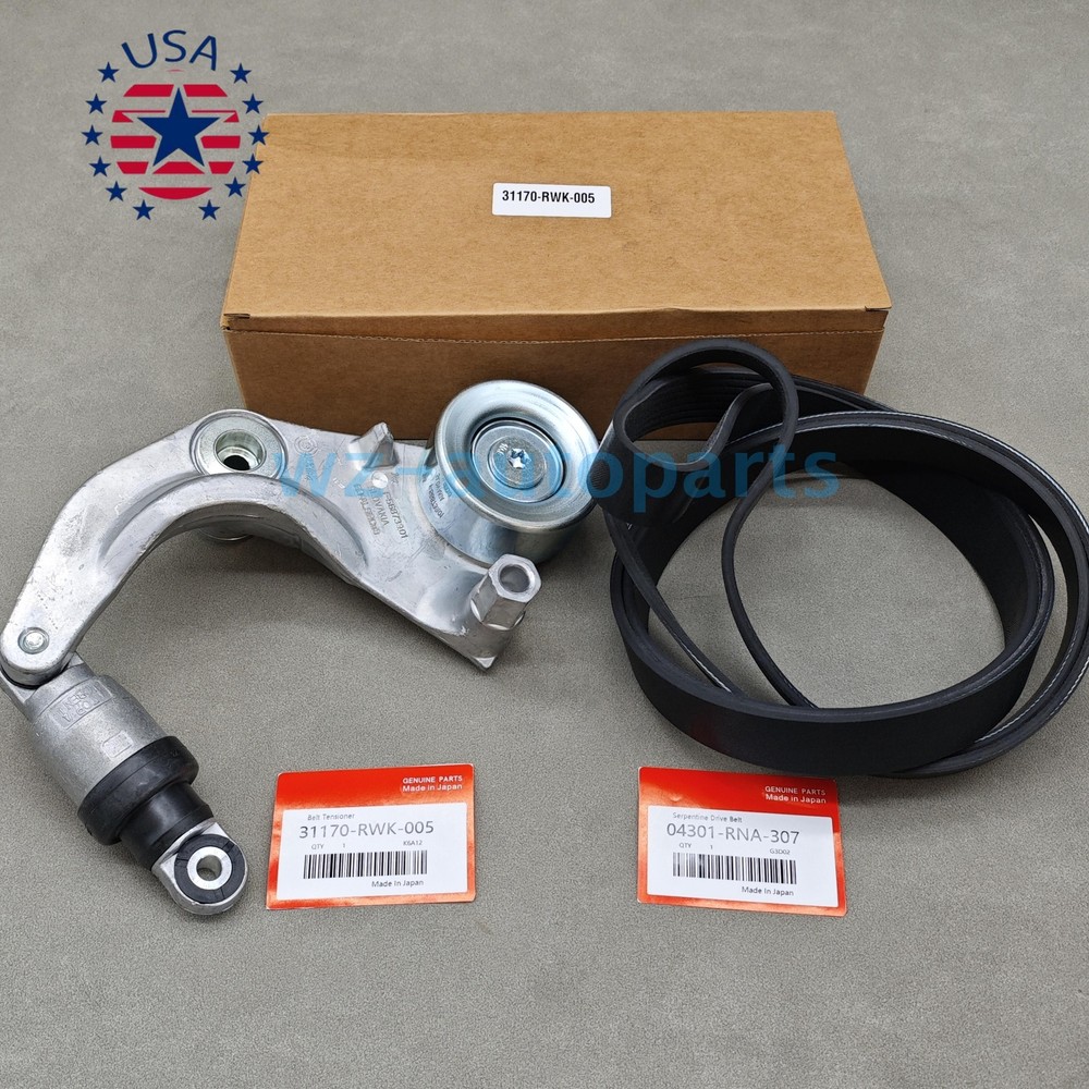 OEM ！Tensioner Pulley & Serpentine Drive Belt Kit For 2006-11 Honda Civic 1.8L