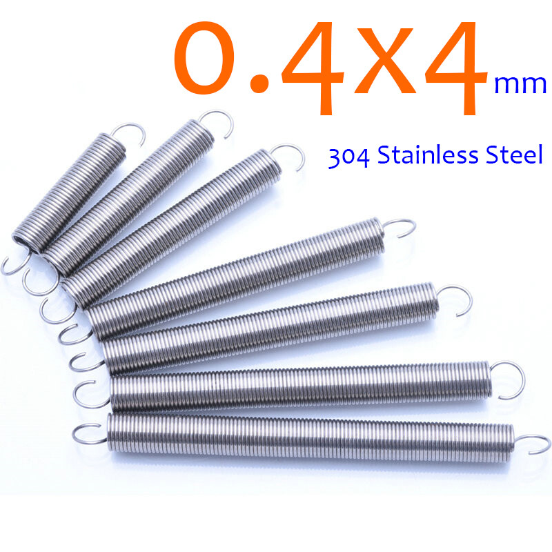 0.4x4mm Stainless Steel Tension Spring with Hook Ring Ends 10-300mm Length