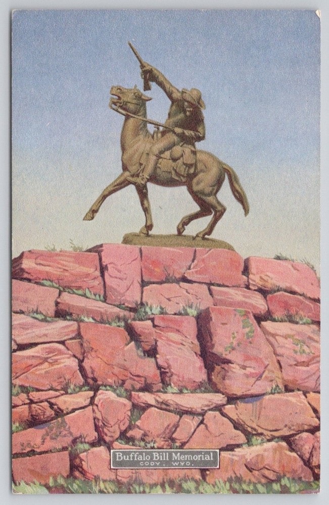 Buffalo Bill Memorial Cody Wyoming Statue Postcard Burlington Route