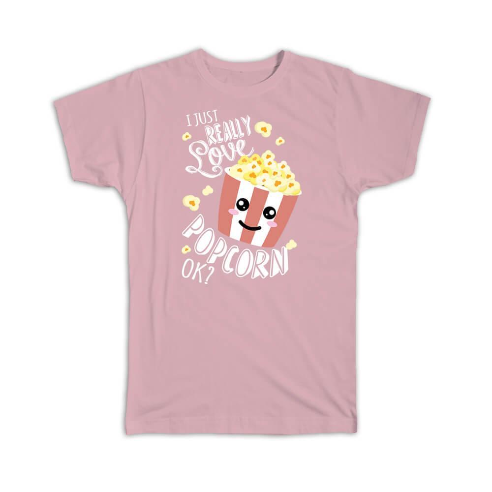 Gift T-Shirt : I Love Popcorn Sign Food Lover Eater Cute Funny Art Print