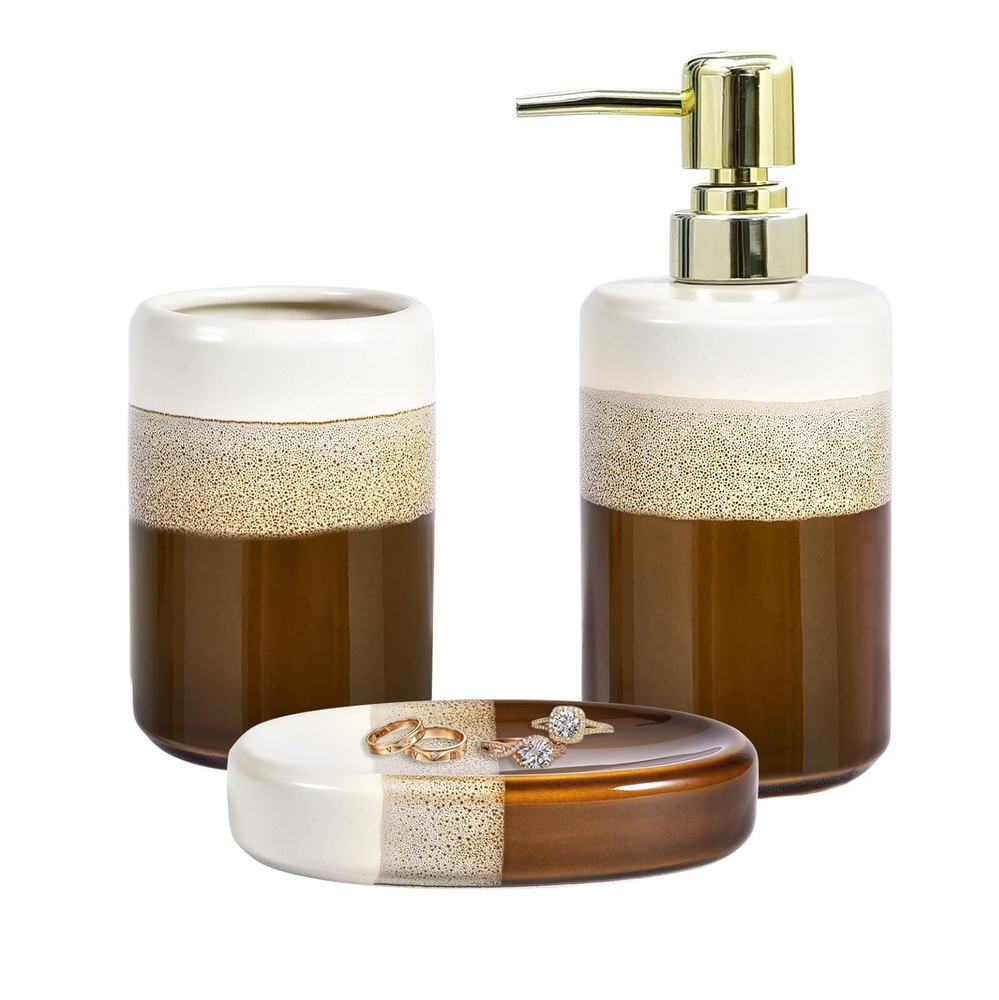 Luxury Natural Glazed Ceramic 3-Piece Bathroom Set for Shower & Bath