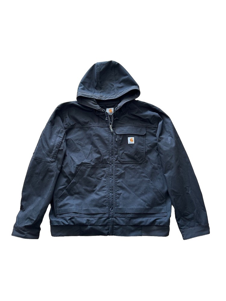 Carhartt Mens XL Black Duck Canvas Full Swing Hooded Work Jacket