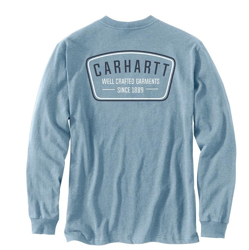 NEW Carhartt Men 105425 Relaxed Heavywght Long-Sleeve Pocket Graphic Alpine Blue
