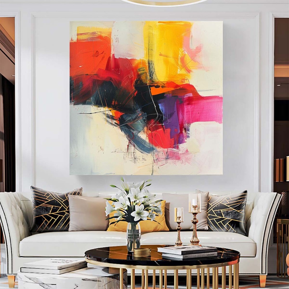 oil painting Abstract on canvas Modern wall decor Yellow and Red Hand-painted