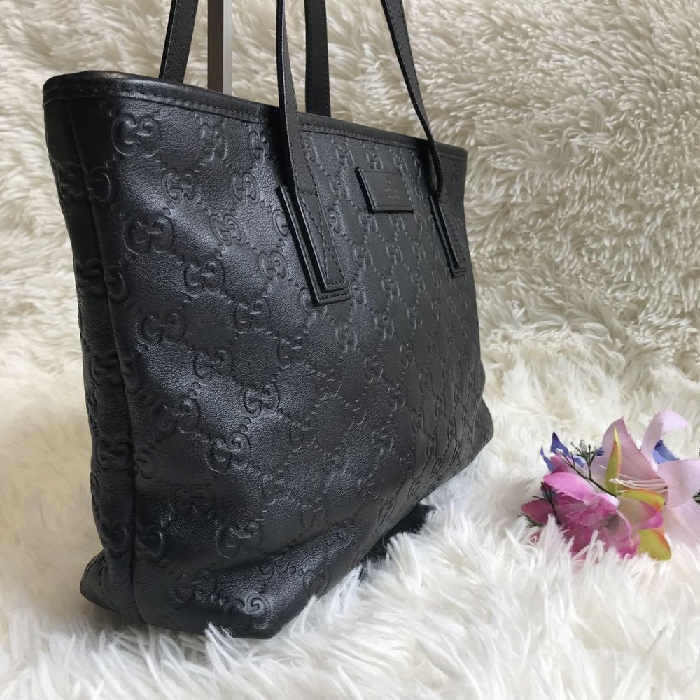 GUCCI GG Shima Black Leather Tote Bag Authentic G06253634