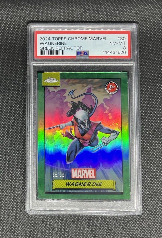Wangerine 2024 Topps Chrome Marvel 1st Appearance Green Refractor /99 PSA 8