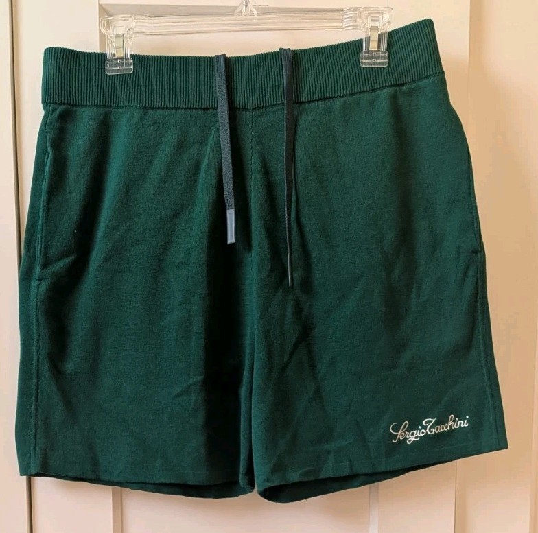 Sergio Tacchini Men's Medium Green Logo Shorts Elastic Waist Pockets Sample NWT
