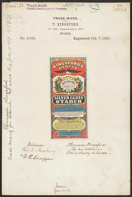 Photo:T. Kingsford for Kingsford's Oswego Silver Gloss Starch brand Starch