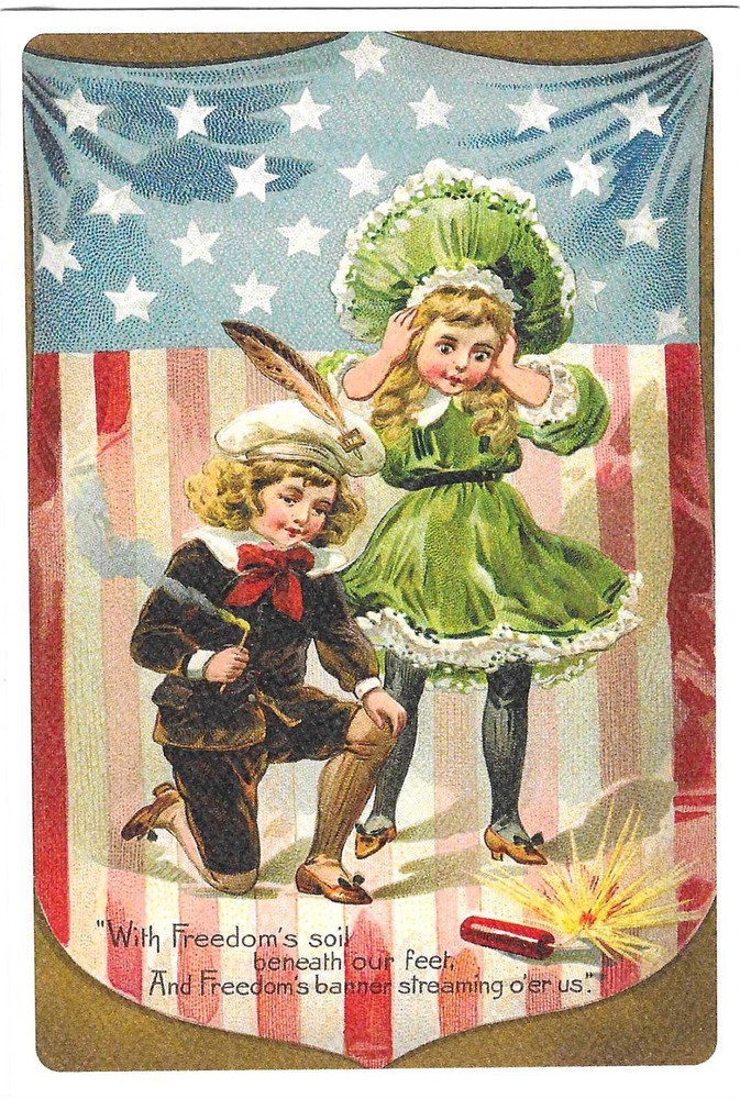 Vintage Patriotic Postcard RETRO Antique Textured Fourth of July NEW REPRINT